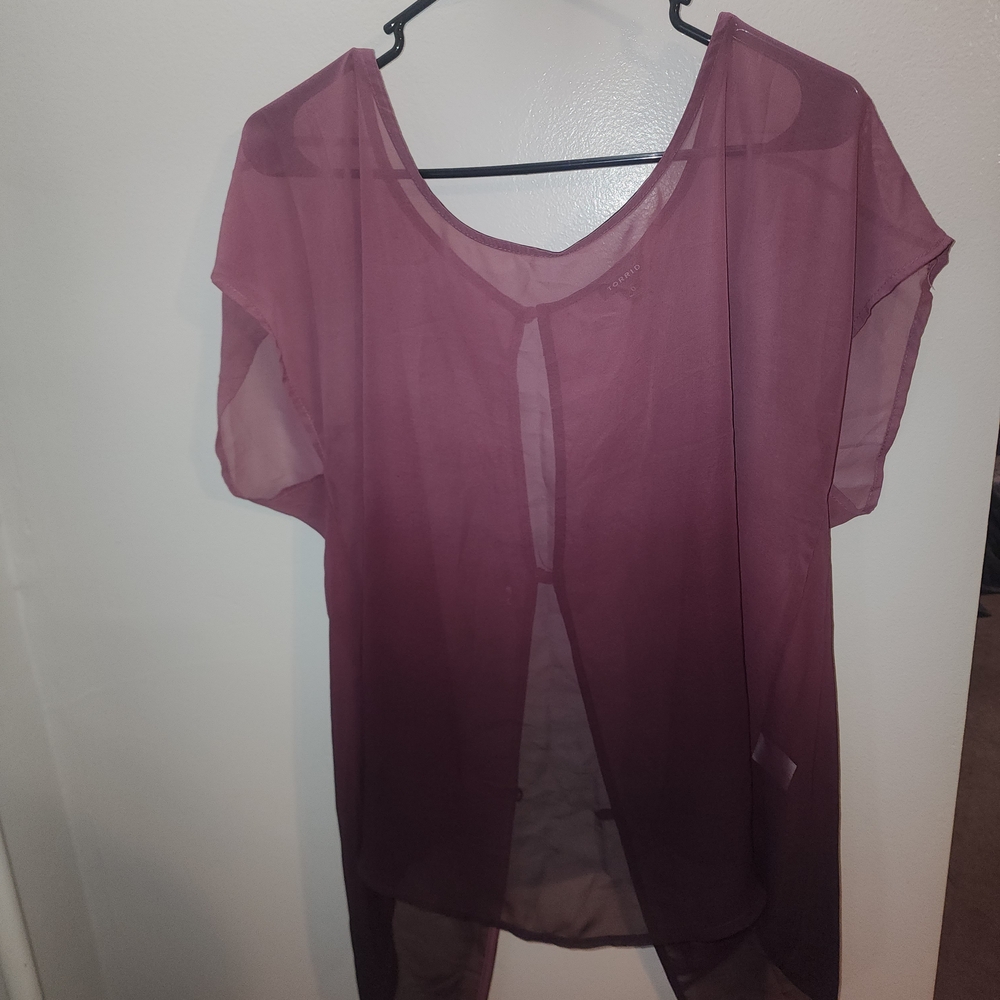 Torrid Pink Asymmetrical Blouse with Cut Out Short Sleeves